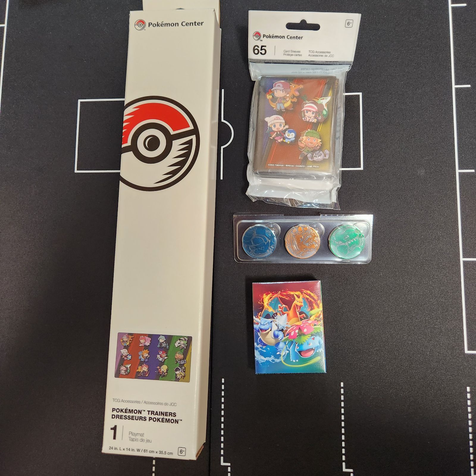 海外ポケモンセンター限定 プレイマット ポケモントレーナー　スリーブ　御三家コインセット