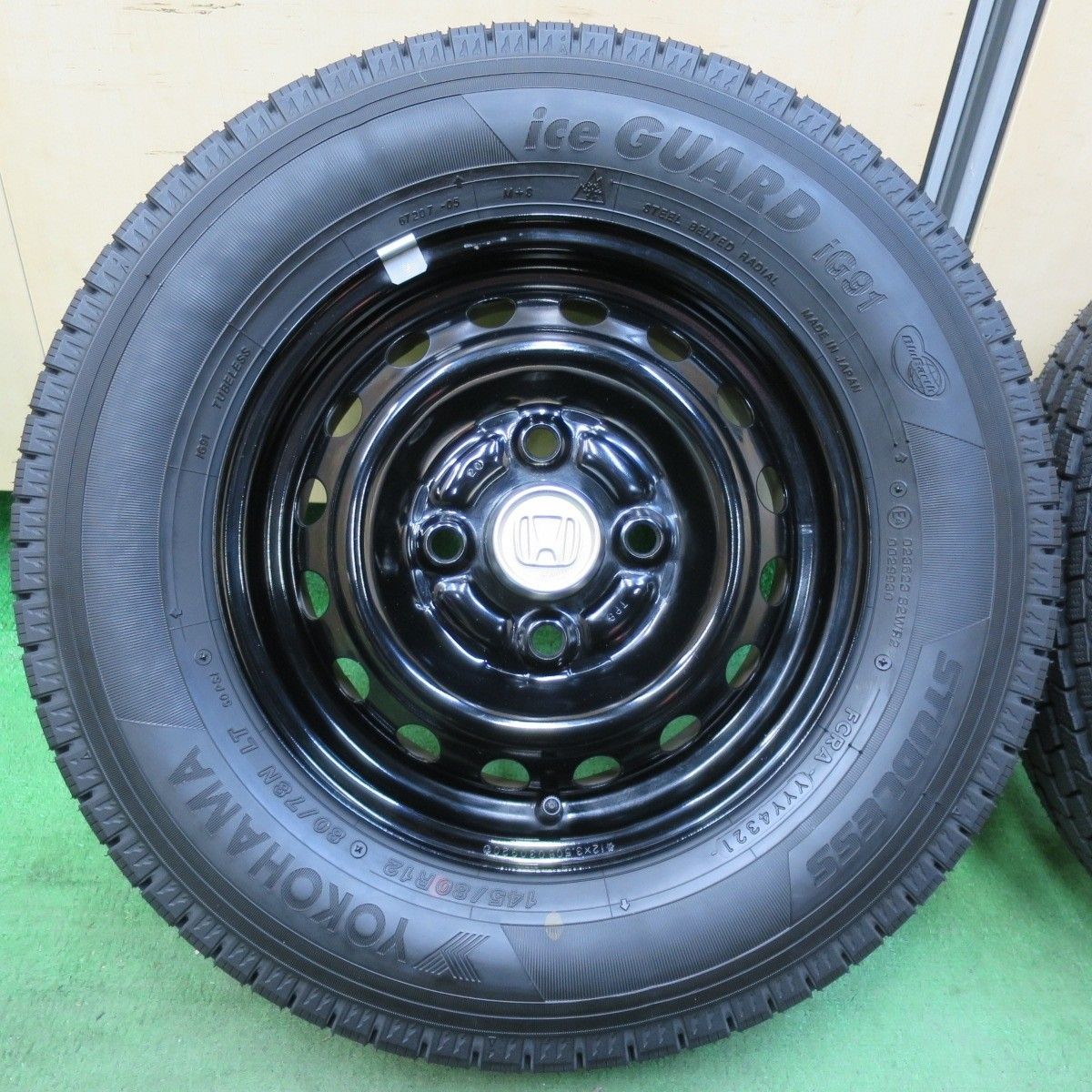 超バリ溝 21年 キレイ ほぼ10分 ホンダ アクティ 純正 スチール 145 80R12 80 78N スタッドレス ヨコハマ アイスガード iG91 12インチ PCD100 4H 5022605イス