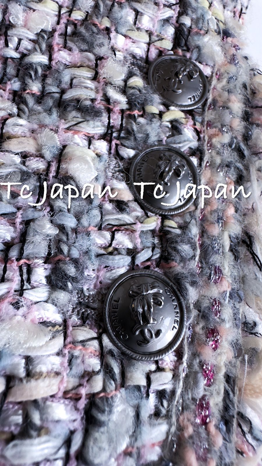 シャネル ジャケット スーツ CHANEL グレー ピンク ラベンダー マルチ  