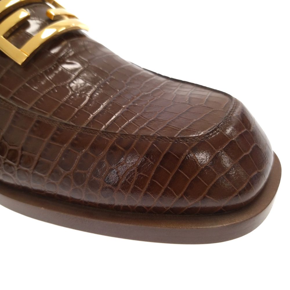 FENDI (フェンディ) FFロゴ金具付き エキゾチックレザー ローファー