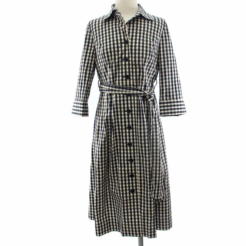 レリアン Leilian タグ付き シャツワンピース 七分袖 チェック ロング