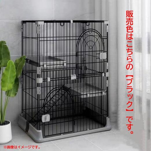 D8936◆♥ B品 猫 ケージ キャットケージ 2段 ブラック フェンス サークル お手入れ簡単 組立簡単 ドアロック 猫用 多頭飼い ペット用品 牧小苫 C10030-2s