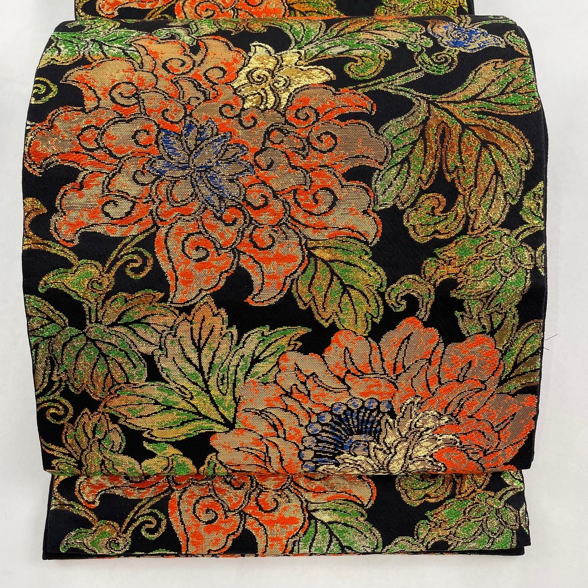 袋帯 美品 名品 草花 箔 緑 六通 正絹 中古 袋帯