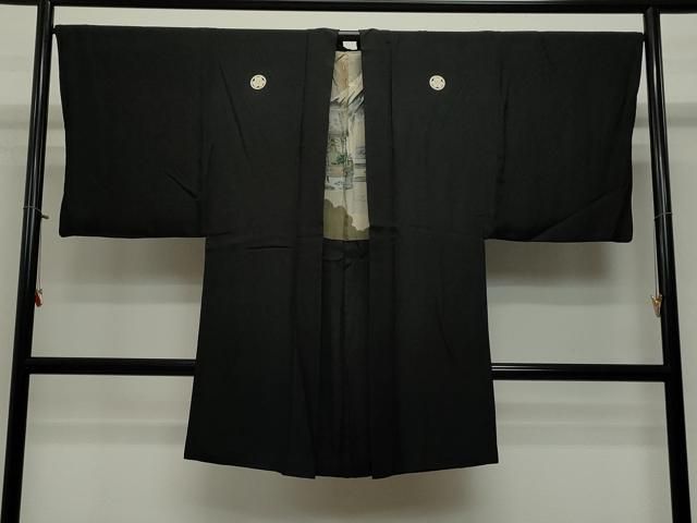 平和屋着物＃男性 長羽織 黒紋付き 正絹 CAAT5830id
