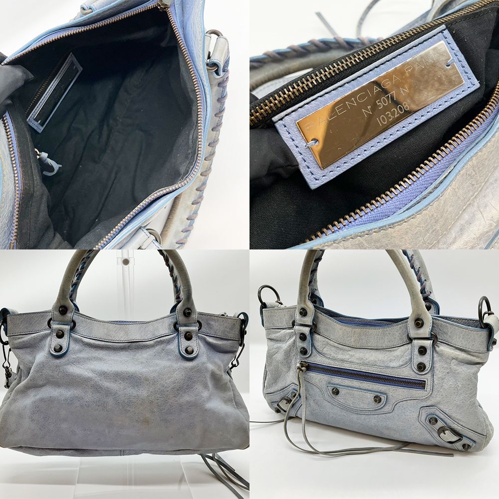 美品 BALENCIAGA ファースト サックスブルー バレンシアガ ザファースト ハンドバッグ ブルー Bランク 103208