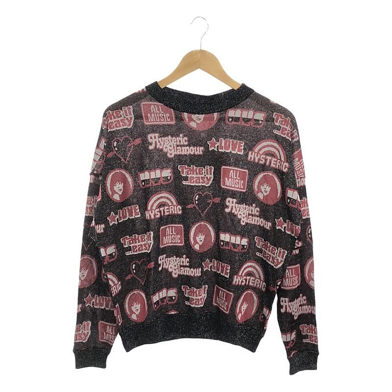 【新品】  HYSTERIC GLAMOUR / ヒステリックグラマー | TAKE IT EASY 総柄 クルーネックニット | F | ブラック/グレー/レッド | レディース 新品】 HYSTERIC GLAMOUR / ヒステリックグラマー | TAKE IT EASY 総柄