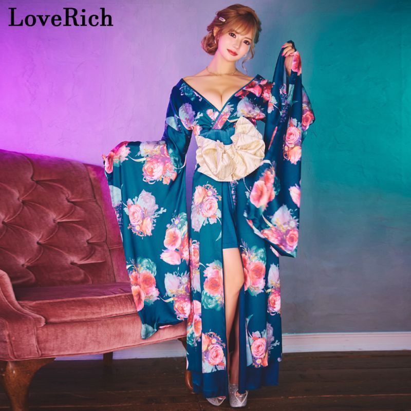 LoveRich ロング オフショル 豪華 花魁 ドレス コスプレ イベント LoveRich ラブリッチ 【高級ライン】【3カラー/2点セット】 花柄