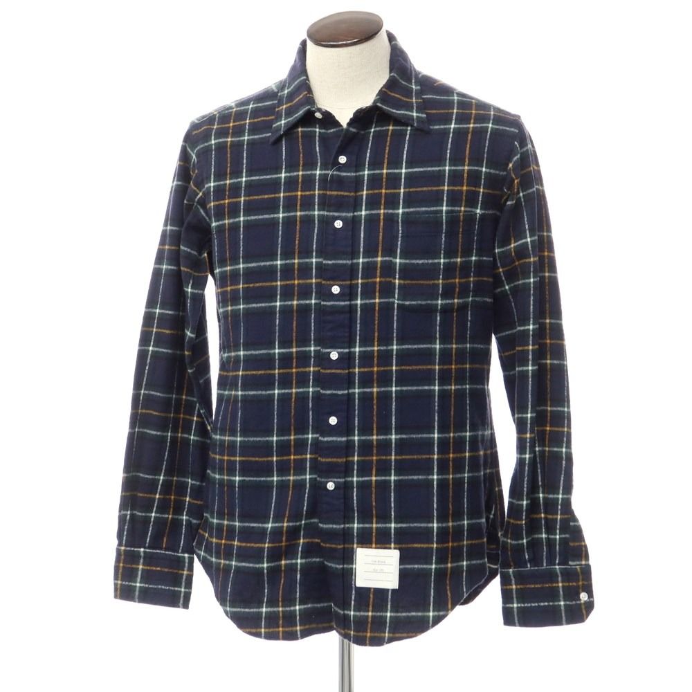 【中古】トムブラウン THOM BROWNE チェック ネルシャツ ネイビー×グリーン系【サイズ4】【メンズ】