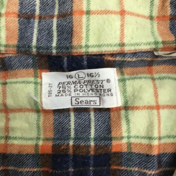 PERMA-PREST|長袖フランネルシャツ メンズL|青×黄系チェック柄