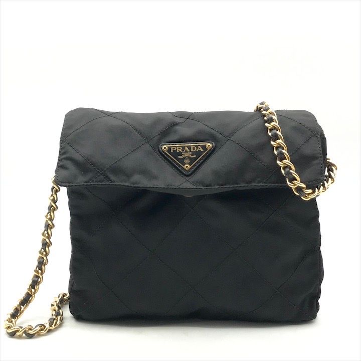 プラダ ナイロン ショルダーバッグ キルティング チェーン ブラック