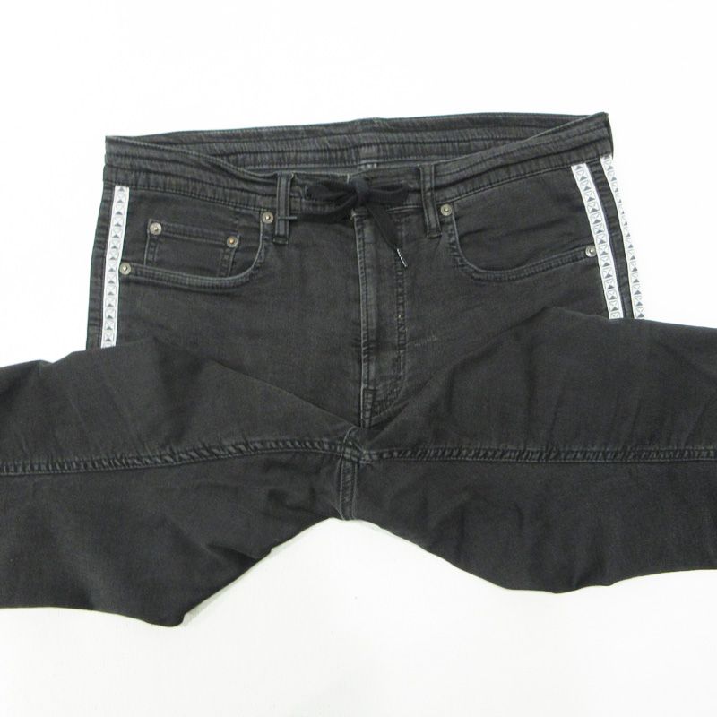 三重本店 HYSTERIC GLAMOUR ヒステリックグラマー BACK PILE ISKO サイドラインデニムイージーパンツ 02181AP08 ブラック サイズ M 107 WWW_MORNINGWALKER_COM