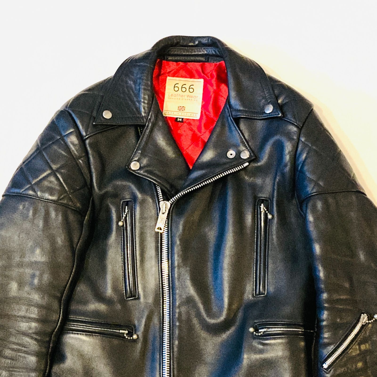希少 666 グレー ダブルライダースジャケット 肩肘パデット 美品