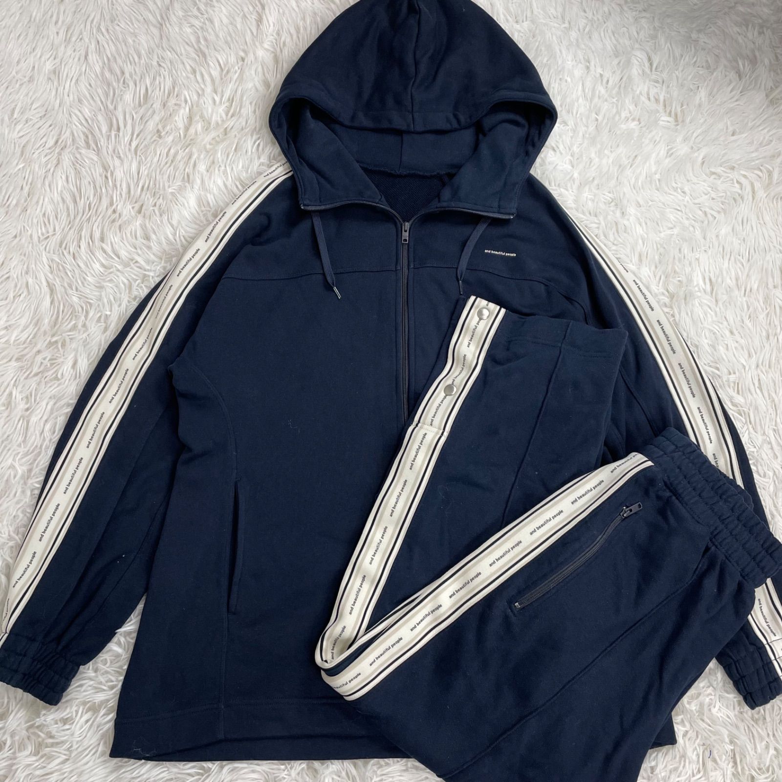 GU×beautiful people セットアップ ネイビー ジャージ コラボ ジップアップ パーカー トラックパンツ ジャケット