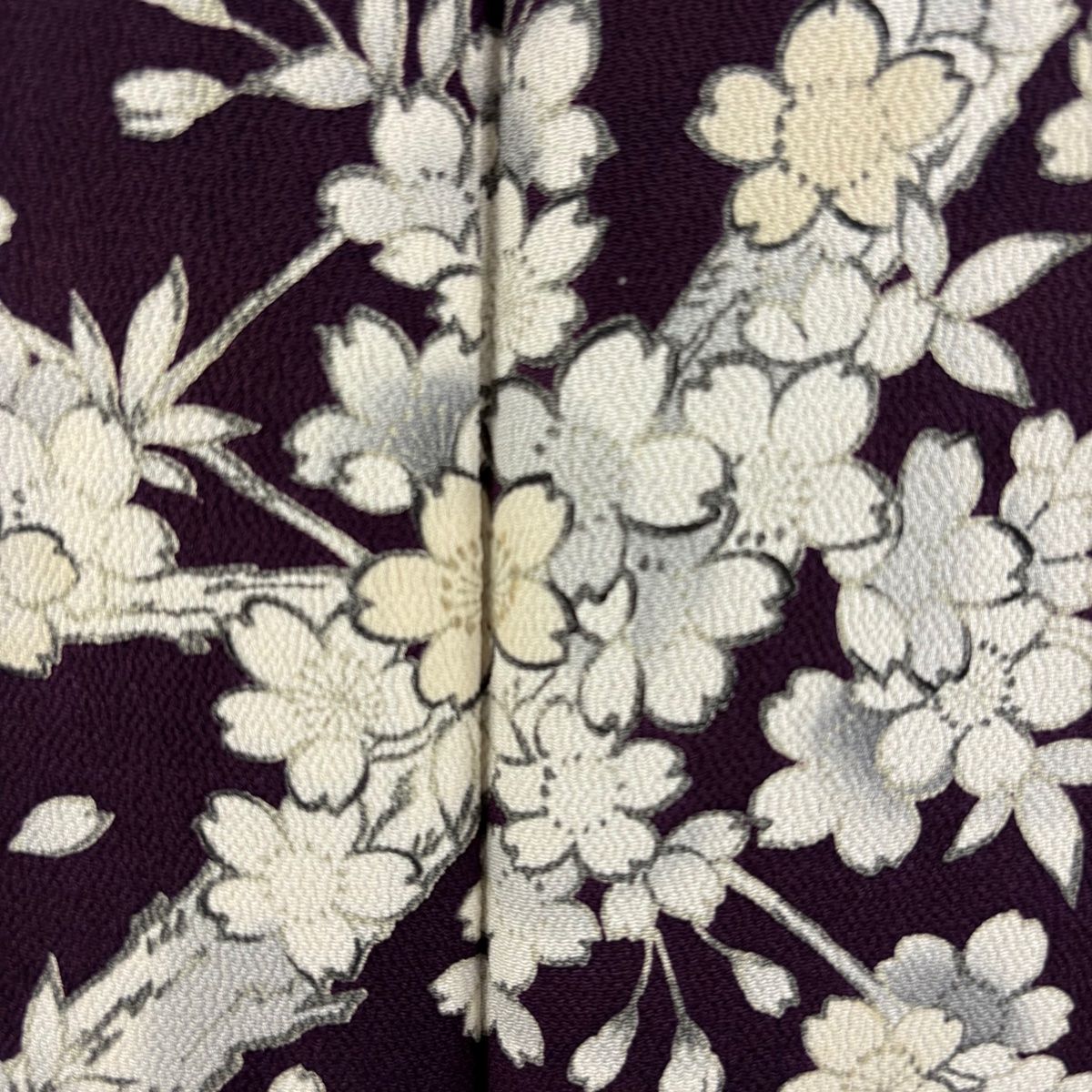 訪問着 身丈157.5cm 裄丈65cm M 袷 洛楽人 落款 枝桜 縮緬 濃紫 訪問着 身丈157.5cm 裄丈65cm M 袷 洛楽人 落款 枝桜 縮緬 濃紫
