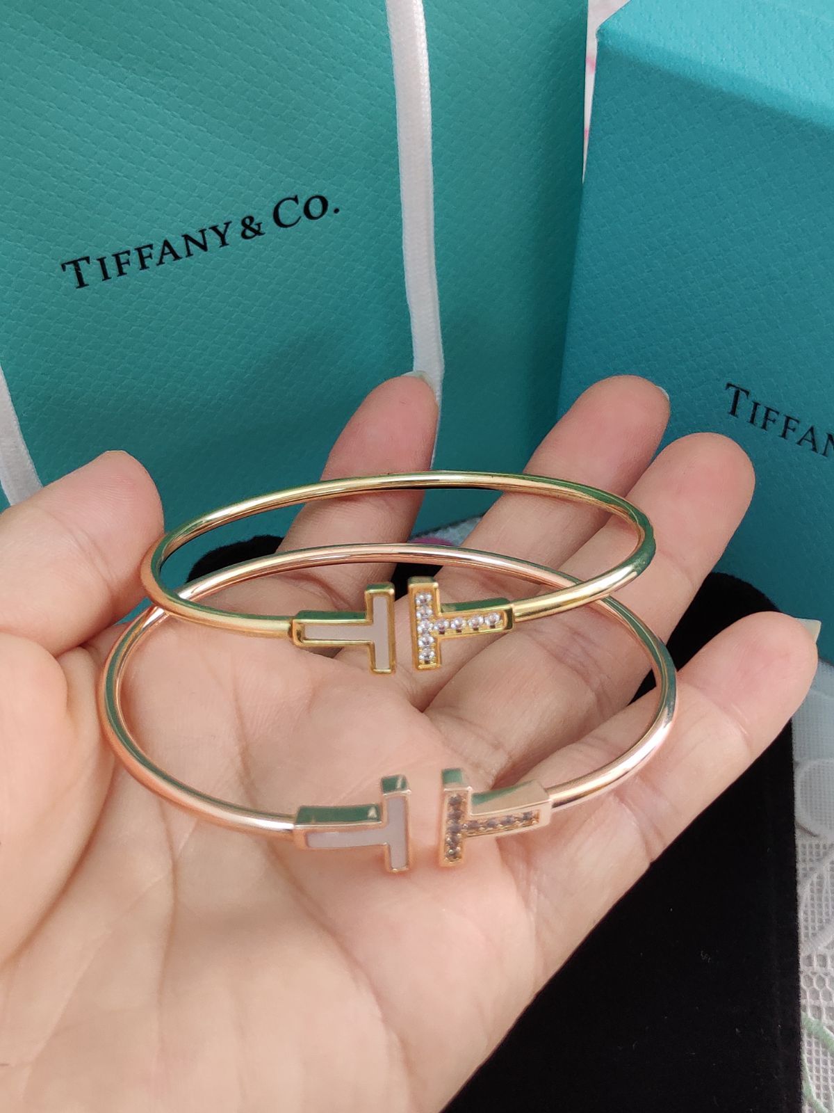 Tiffany-Co ティファニー ブレスレット T ワイヤー ブレスレット AU750 素敵 レディース用
