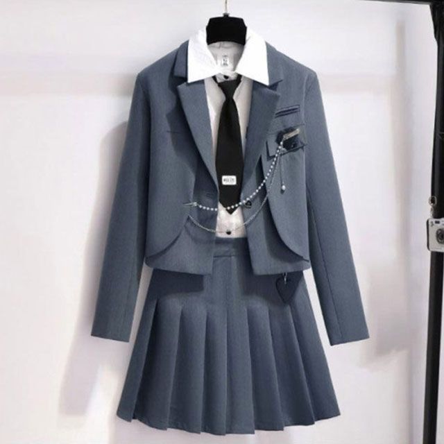 卒業式 スーツ 女の子 卒服 女の子 韓国 制服 3点セット 大きいサイズ フォーマルスーツ ブレザー ブラウス スカート ピアノ発表会 スーツ  ゆったりサイズ ネクタイ付き 小学校 入学式 子供 - 送料無料即日出荷