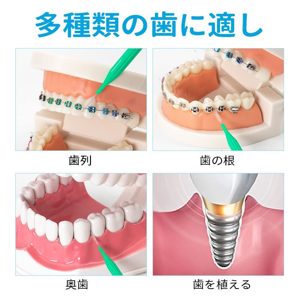 細タイプ しかんブラシ やわらか 携帯用 しかんぶらし 歯間 i字型 ようじ 20本入 歯間清掃 SSS-M 高耐久性 歯間ブラシ 繰り返し使用 グリーン