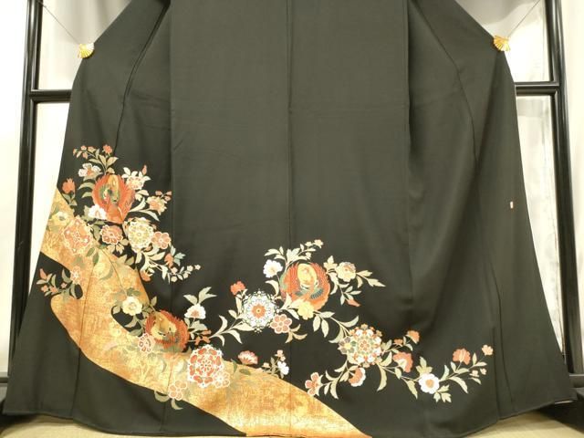 古いやきもの大黒天　作あり 平和屋着物□豪華黒留袖 作家物 駒刺繍 扇面花鳥文 金彩 正絹