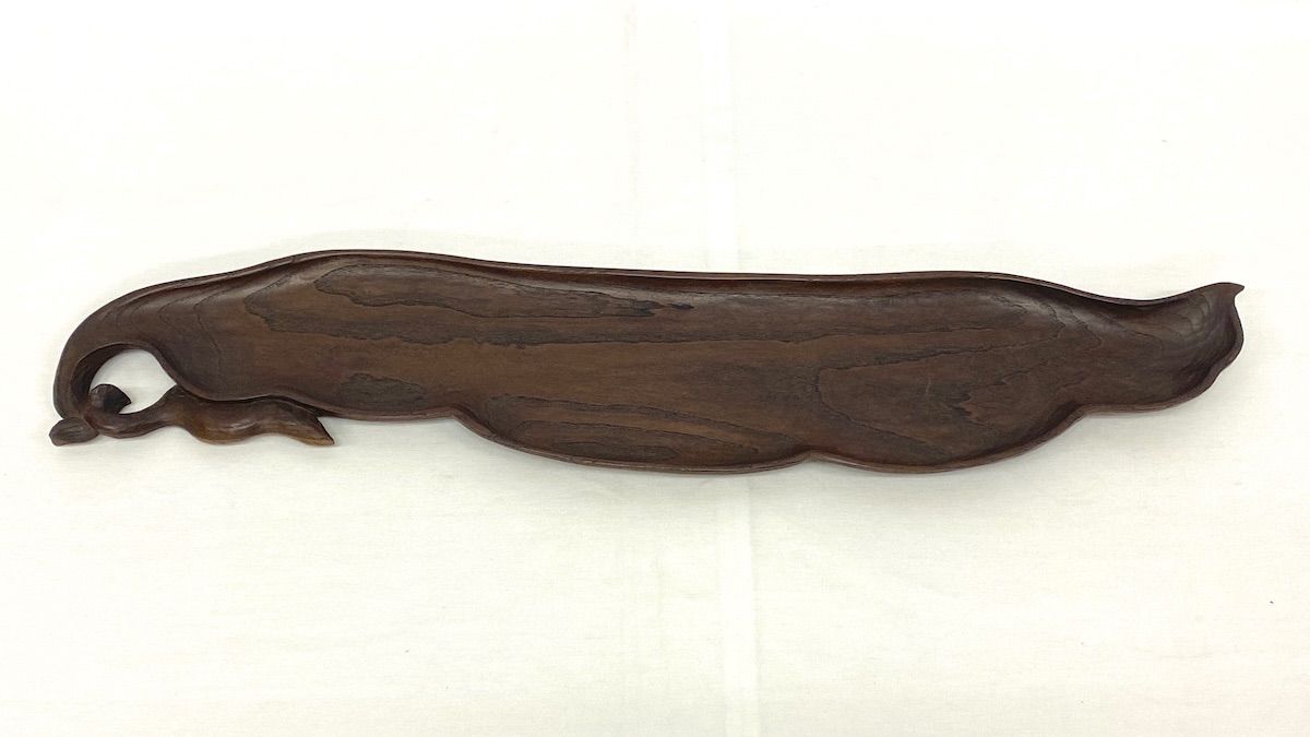 ZK080 天然木製 葉盆 葉形盆 幅約68cm 工芸品 飾り皿 飾り台 トレー 和風 茶道具 煎茶