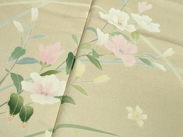 平和屋着物□極上 本加賀友禅作家 南克治 訪問着 枝花文 練色地 暈し