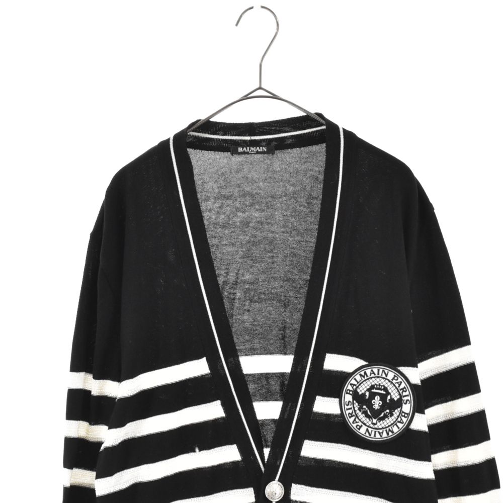 BALMAIN バルマン Emblem Border Knit Cardigan エンブレムボーダーニットカーディガン ブラック RH13149K006 BALMAIN (バルマン) Emblem Border Knit Cardigan エンブレムボーダー