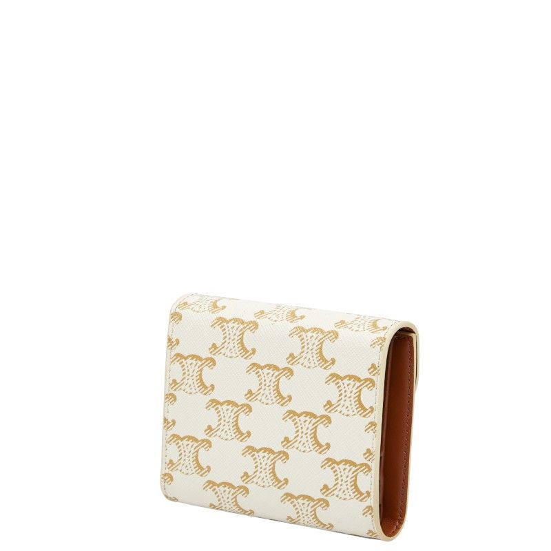 セリーヌ トリオンフ スモール フラップ ウォレット 三つ折り財布 コンパクトウォレット ホワイト ゴールド PVC レザー レディース CELINE 214-36565