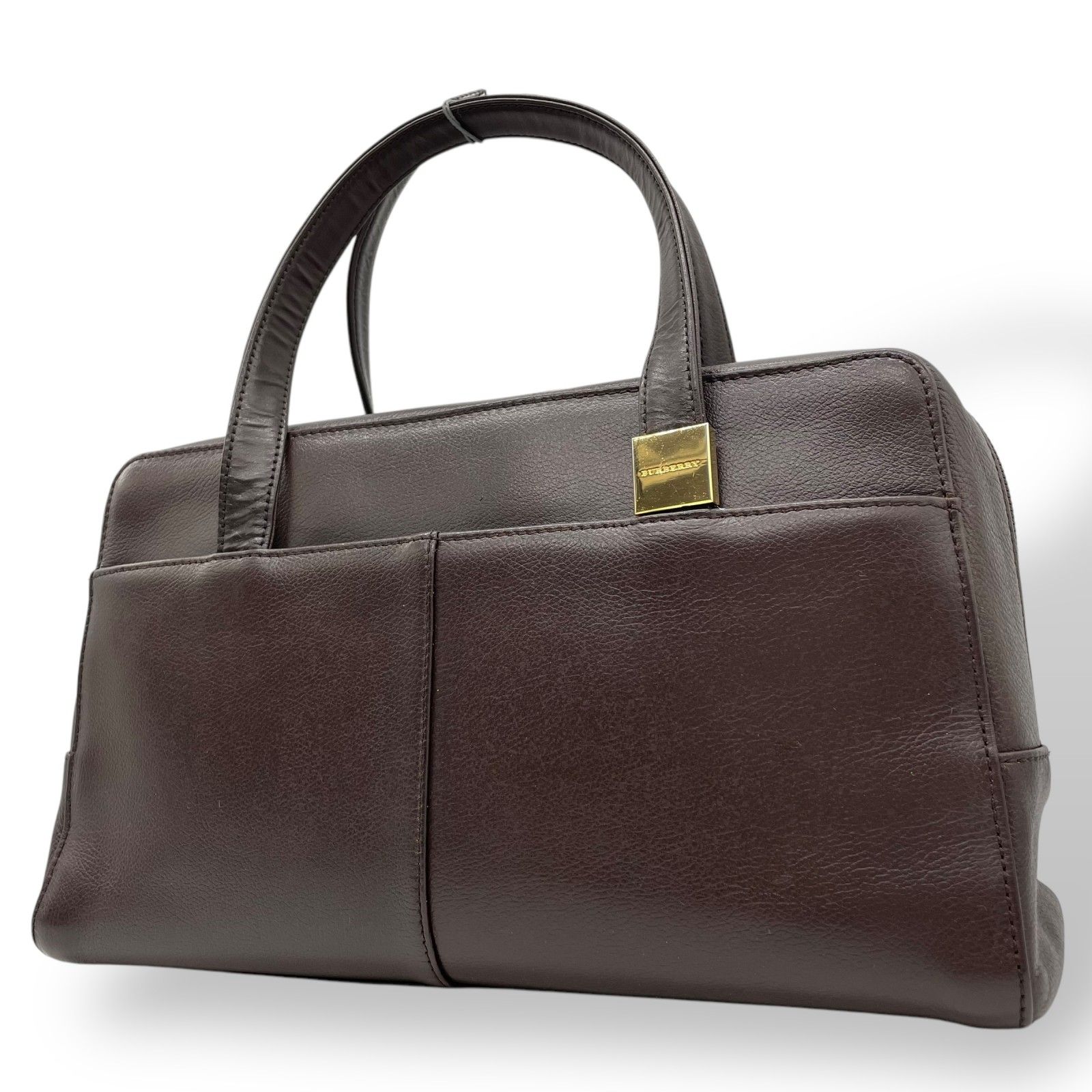 美品】Burberry バーバリー ハンドバッグ ミニボストン レザー 本革 茶 