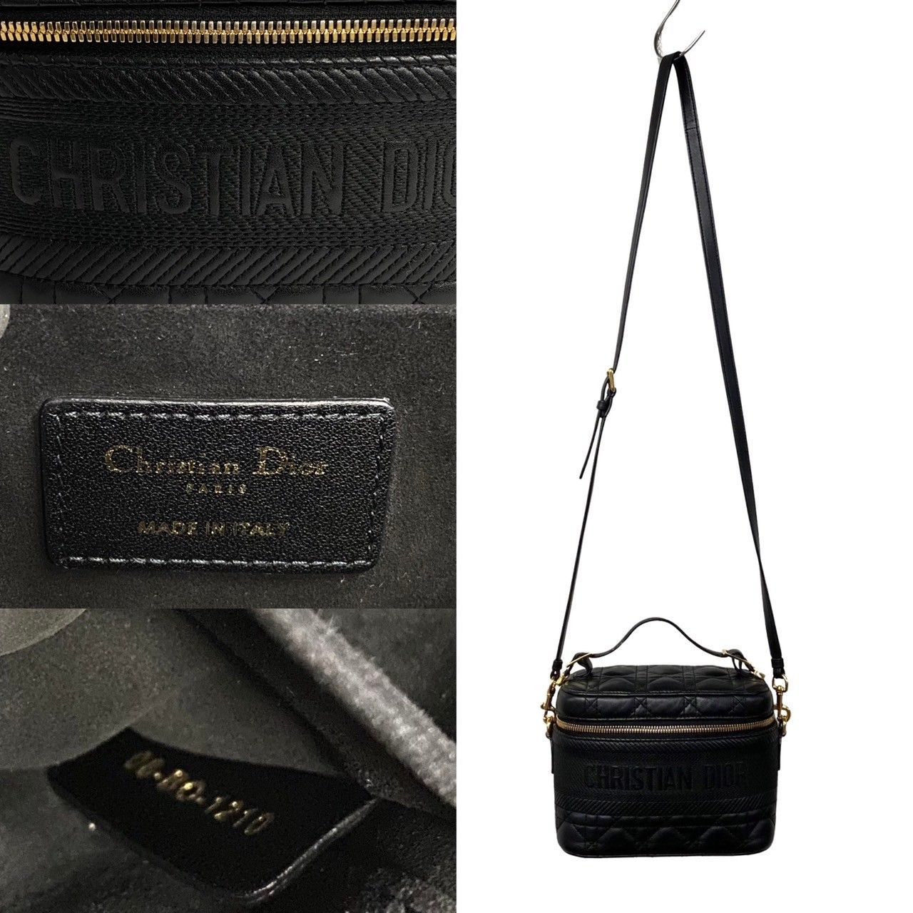 ほぼ未使用 Christian Dior ディオール トラベル スモール ヴァニティ カナージュ レザー 2way ハンドバッグ ショルダーバッグ 黒  19188 - メルカリ