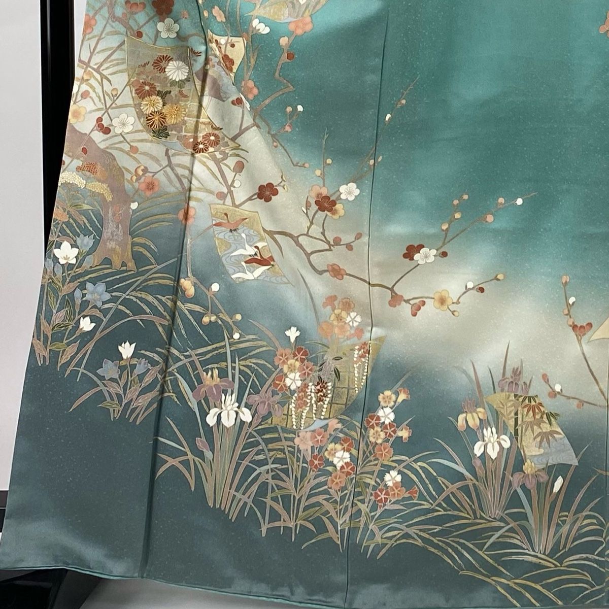 訪問着 身丈158cm 裄丈68cm L 袷 落款 藤 金彩 ぼかし 紫 正絹 秀品 【中古】