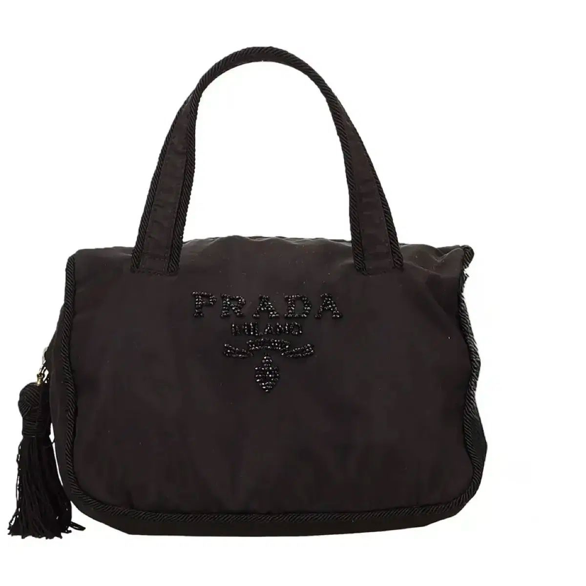 Non✨PRADA ✨黒 ナイロン ハンドバッグ　ビーズが可愛いです❣️ ○超美品○PRADA プラダ○ビーズロゴ○ポコノ ナイロン○ハンド
