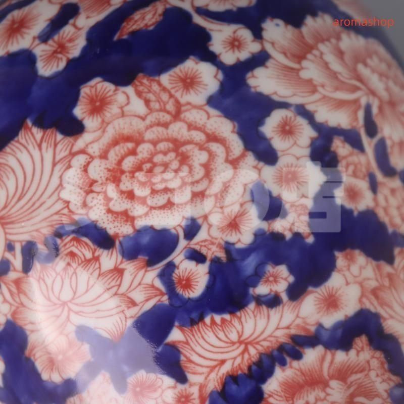 青釉裏紅万紋将軍壺 景徳鎮 陶磁器 装飾品 現代工芸品 美術品 置物 青釉裏紅万紋将軍壺 景徳鎮 陶磁器 装飾品 現代工芸品 美術品