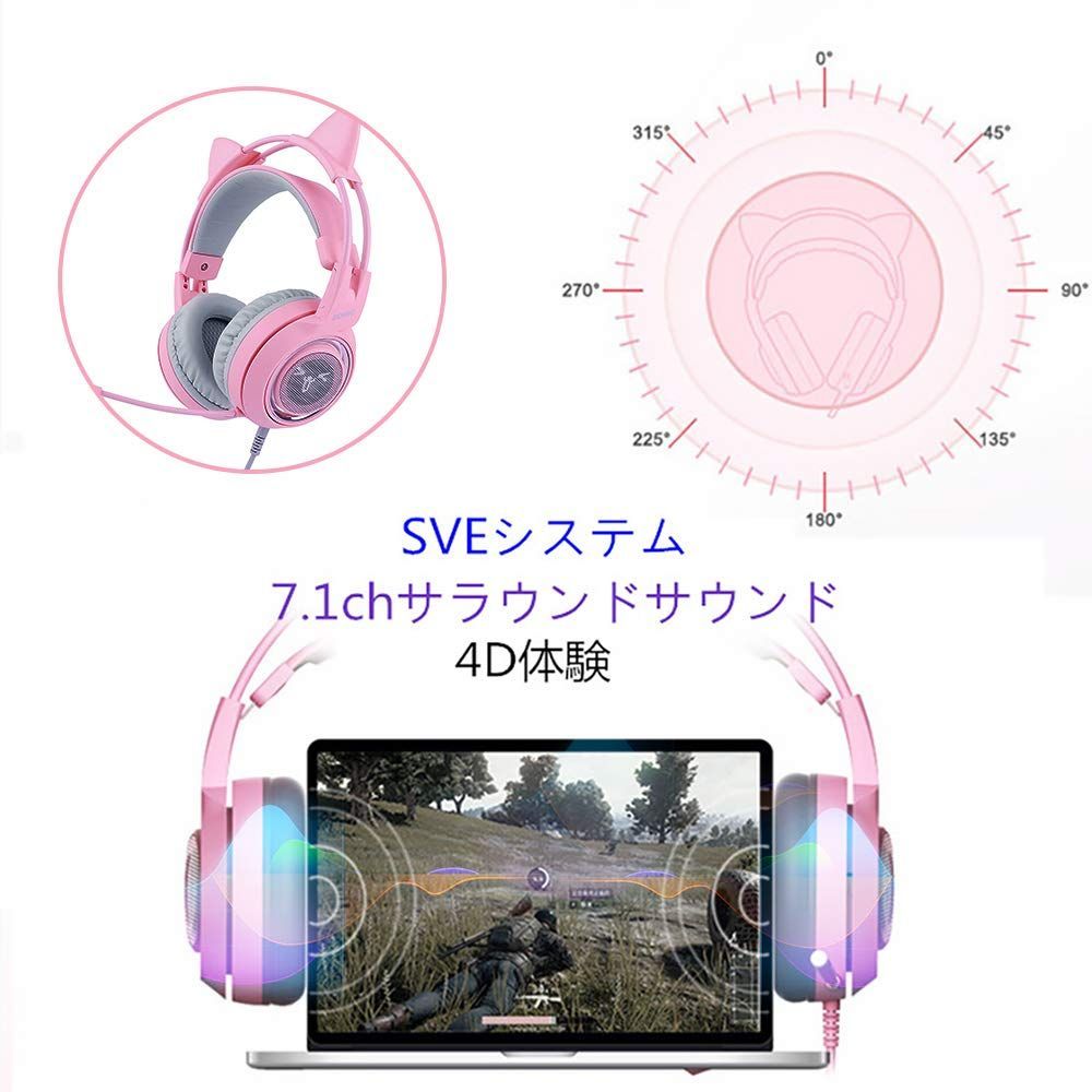 数量限定】7.1ch サラウンド 振動機能 マイク付き ヘッドホン 軽量 