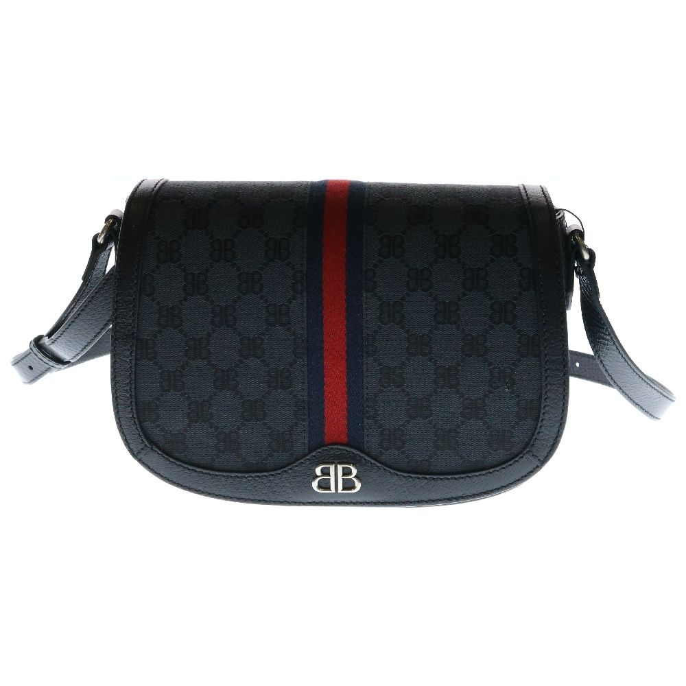 BALENCIAGA バレンシアガ ×GUCCI The Hacker Project グッチ ザ ハッカープロジェクト BBロゴ キャンバスショルダーバッグ ブラック 680121