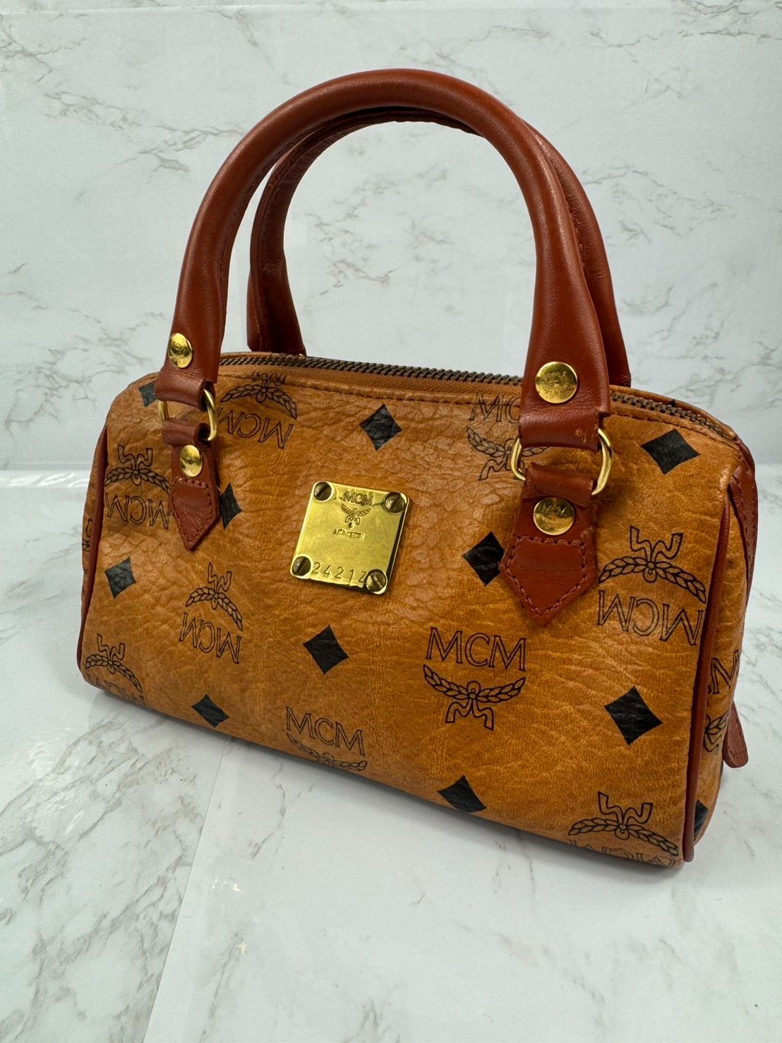 エムシーエム　MCM　ハンドバッグ　ミニボストンバッグ　手提げ　ネイビー MCM - 本物 エムシーエム MCM ヴィセトス ミニ ボストンバッグ