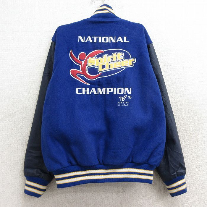 古着 長袖 スタジャン キッズ ボーイズ 子供服 Spirit Cheer 刺繍 袖レザー 青他 ブルー 23dec15