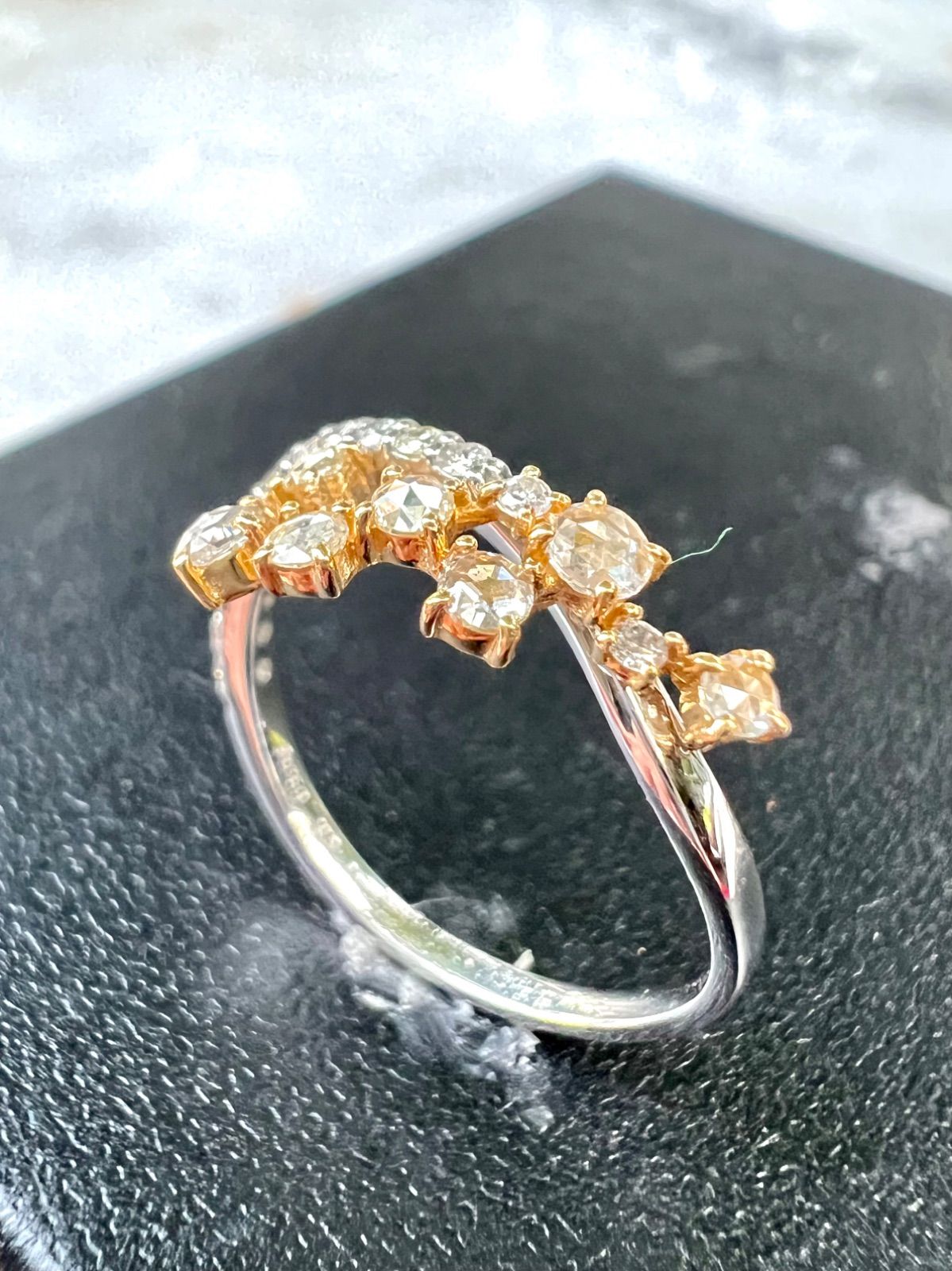 新品】K18/Pt950ローズカットダイヤリング12号 