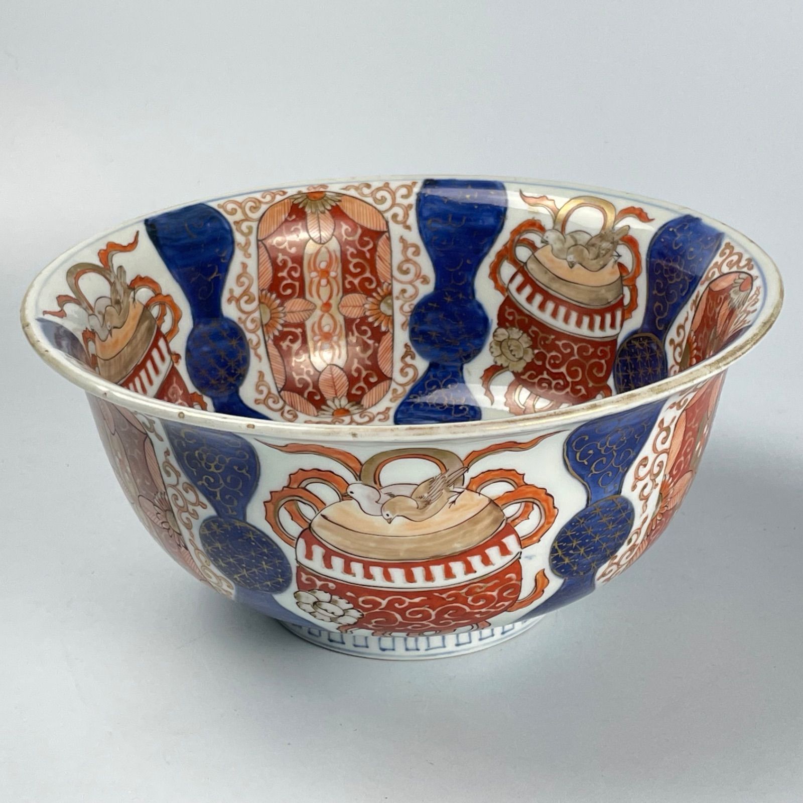 842 染付 花 古伊万里 伊万里焼 骨董 アンティーク 中鉢 682 錦