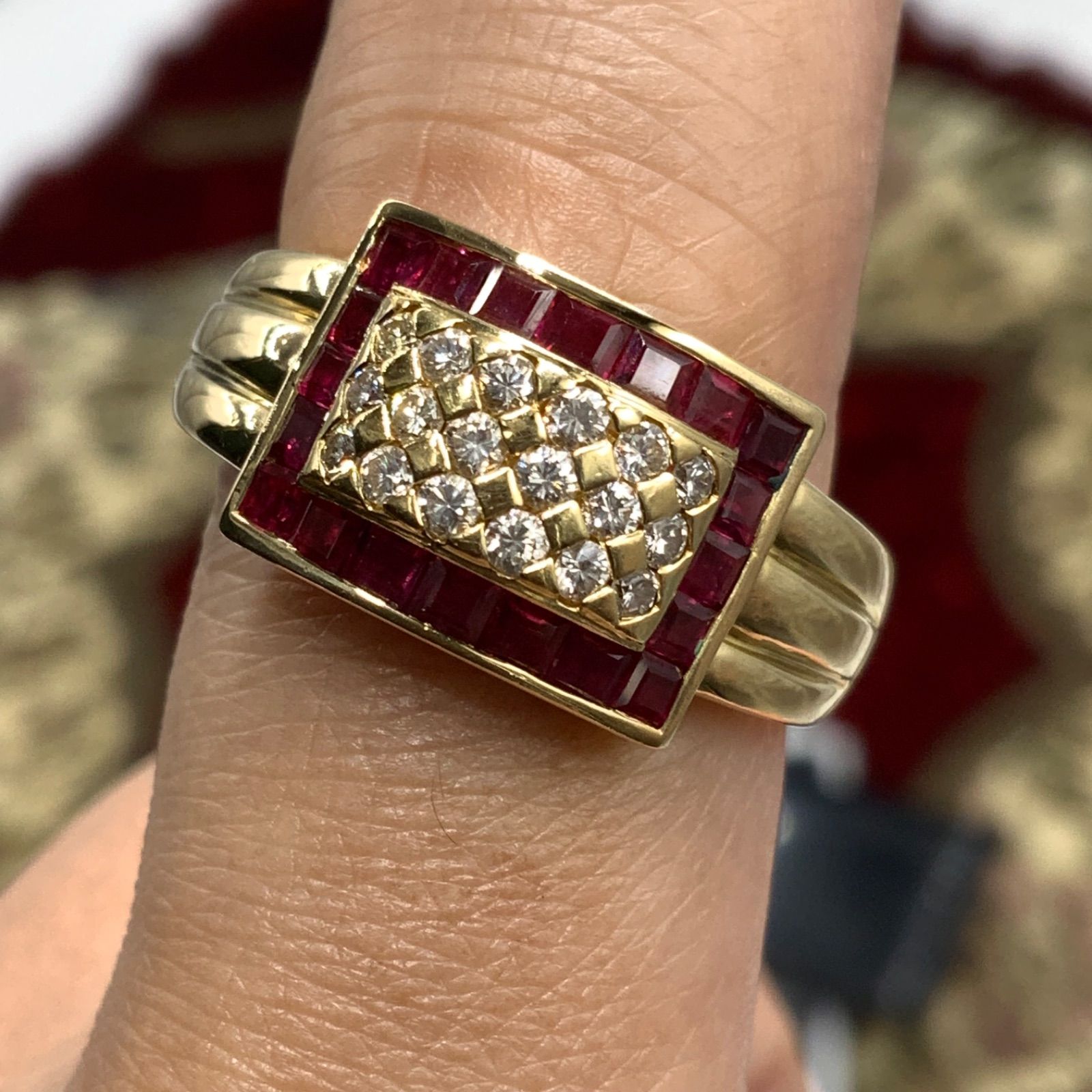 K18 ダイヤ ルビー付 リング 9g 約23.5号 ミステリーセッティング