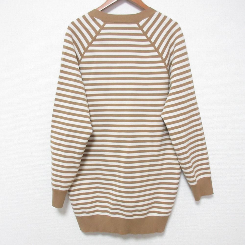 24 AW Max Mara マックスマーラ ボーダー オーバーサイズ ビスコースカーディガン L ベージュ ホワイト レディース 古着