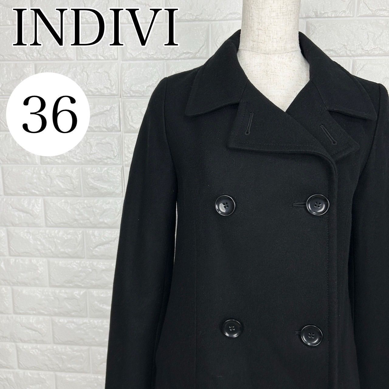 INDIVI インディヴィ ウール混 ピー コート size36/黒 ◇□ レディース 