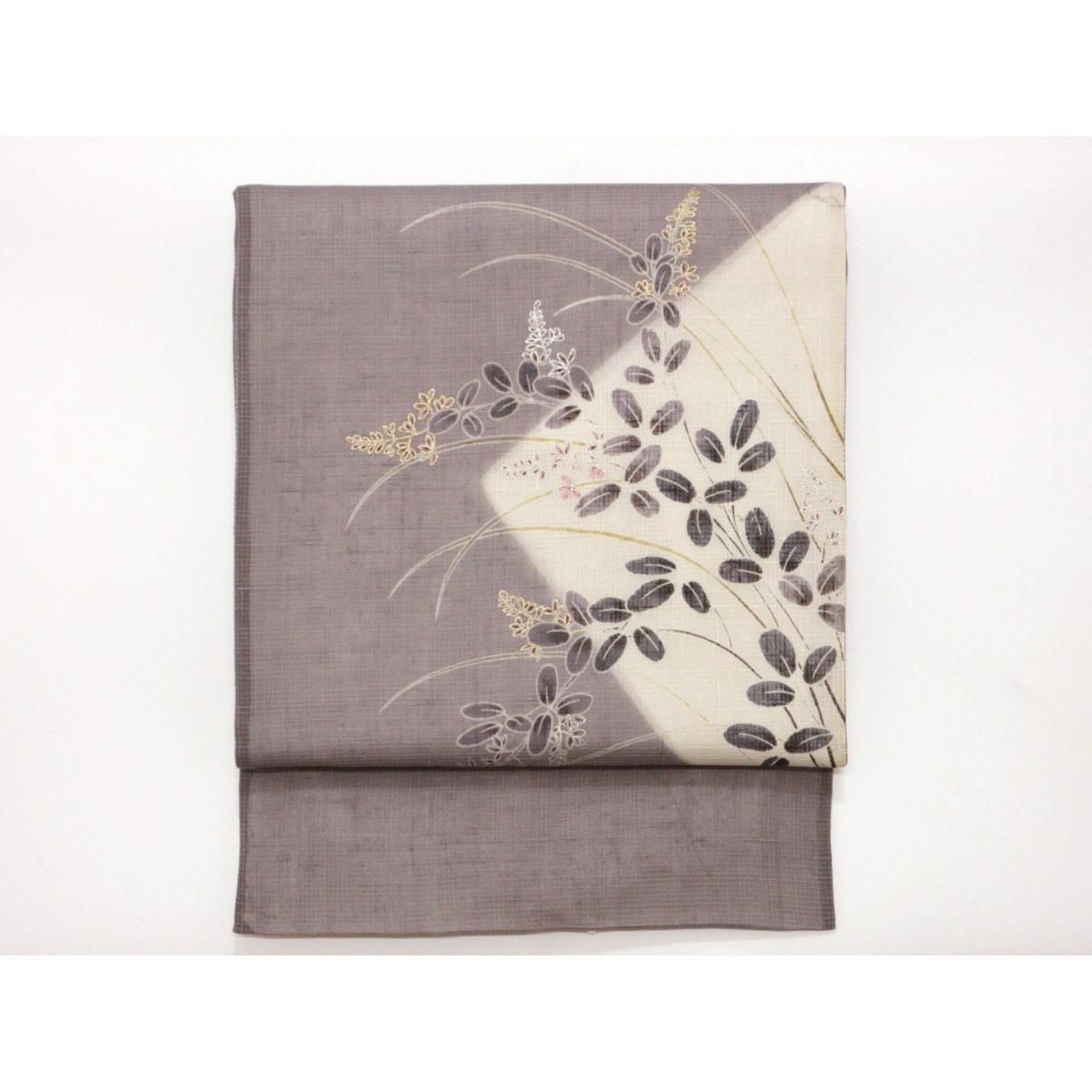 未使用品】夏袋帯 名古屋帯風仕立て 紗紬織 友禅金彩加工 - メルカリ 