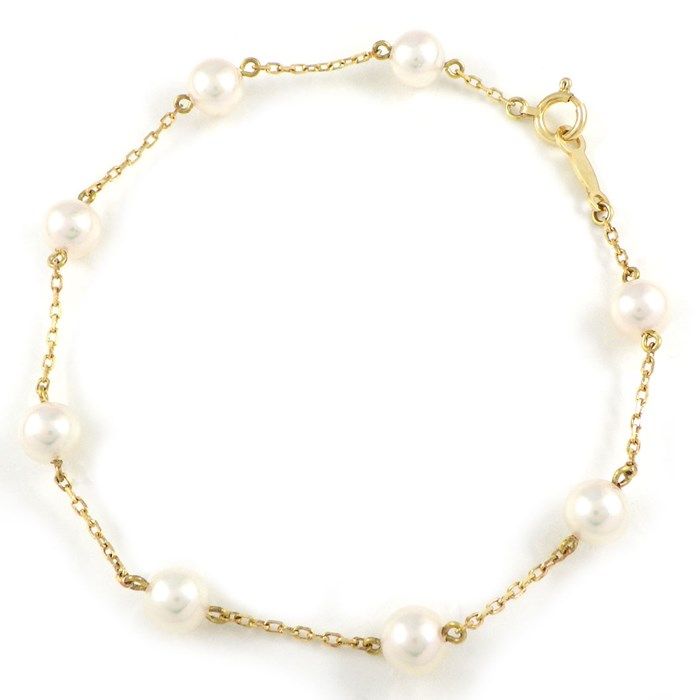 ミキモト MIKIMOTO ブレスレット ステーション 8ポイント パール 5.0mm珠 K18YG