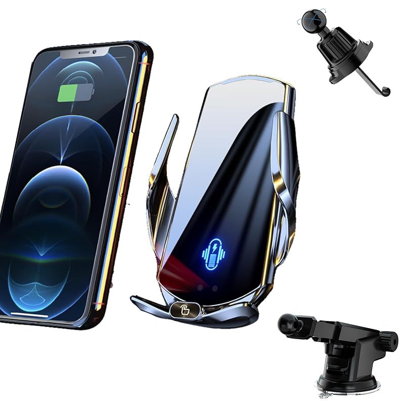 Be Oshare 車スマホホルダー 車載携帯ホルダー 15W ワイヤレス充電 バッテリー付き エンジン切っても使用可能 自動開閉 正面＆背面タッチセンサー 360度回転 片手操作 全携帯機種適用 エアコン