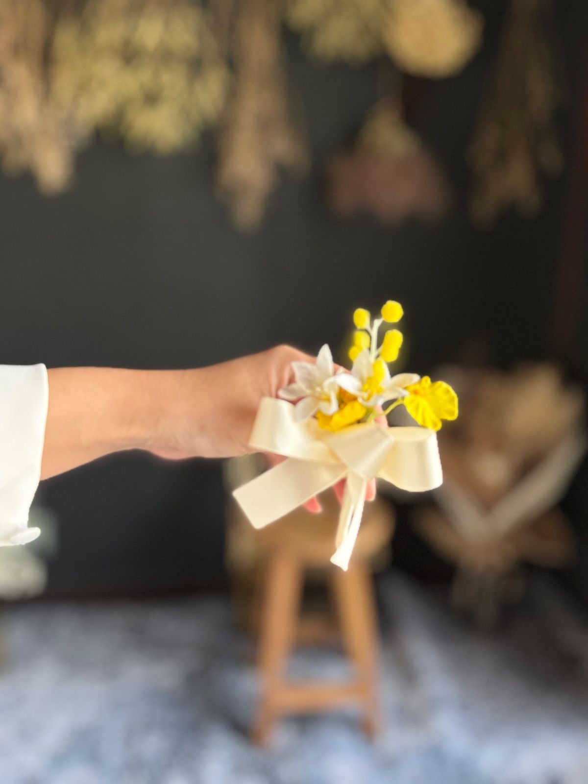ミモザ×スイートピークラッチブーケ☆ブートニア