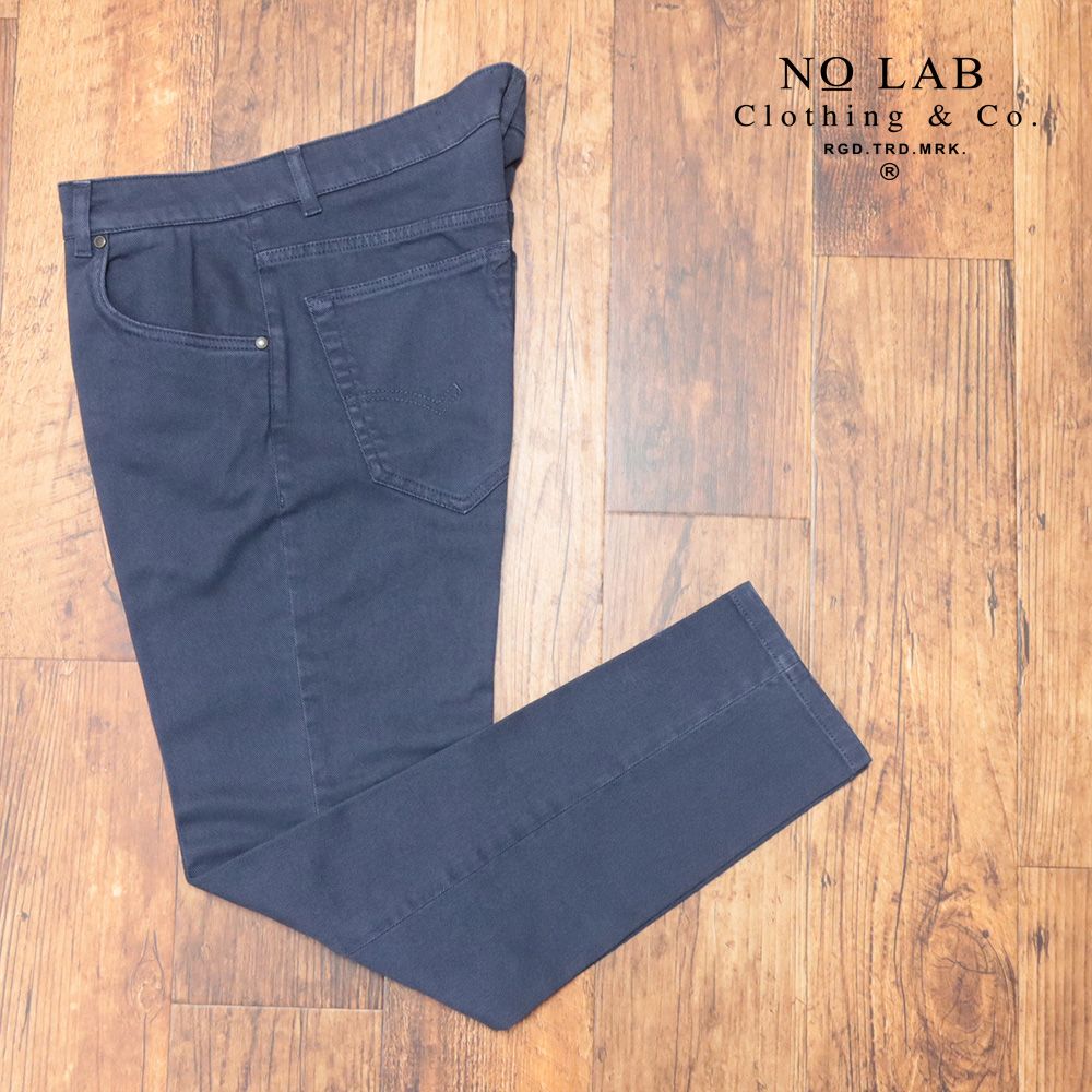 秋冬 NO LAB Clothing＆Co. 34インチ 美脚パンツ ツイル無地 ガーメントダイ イタリア製 大人 こなれ感 おしゃれ 紺 ネイビー md190