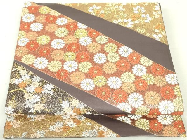鉄腕アトム様［4887］袋帯 美品 舞蝶花文様 金銀糸 唐織 六通 正絹 着物黒 平和屋着物◎六通柄袋帯 舞蝶花文 黒地 金糸 正絹 逸品