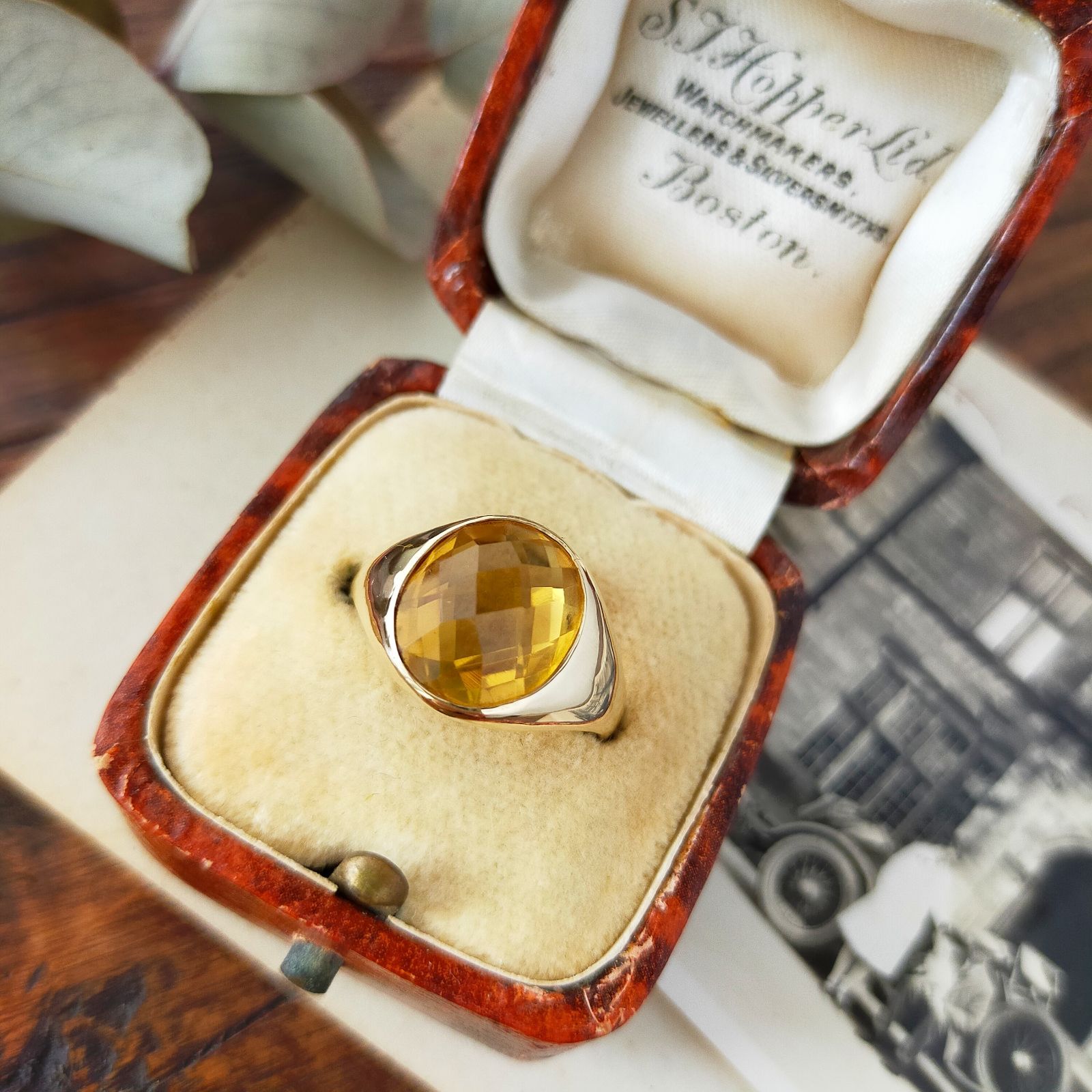 英国製 9金 天然ダイアモンド 50s ヴィンテージ シグネットリング 26号 VINTAGE 英国 1950s J.C.M&S.LTD 9CT/9K GOLD シグネットリング