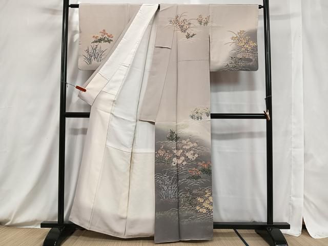 平和屋着物○訪問着 草花文 暈し染め 黒地 金彩 正絹 逸品 AAAX8326ck