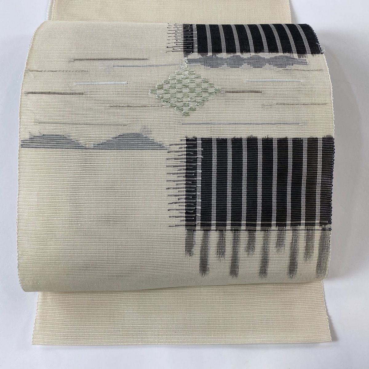 名古屋帯 秀品 夏帯 八寸名古屋帯 松葉仕立て 幾何学模様 菱