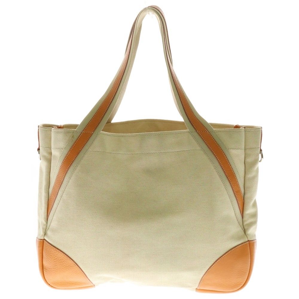 【良品】PRADA ベージュ トートバッグ PRADA プラダ パンチングロゴ ベージュ レザー トートバッグ